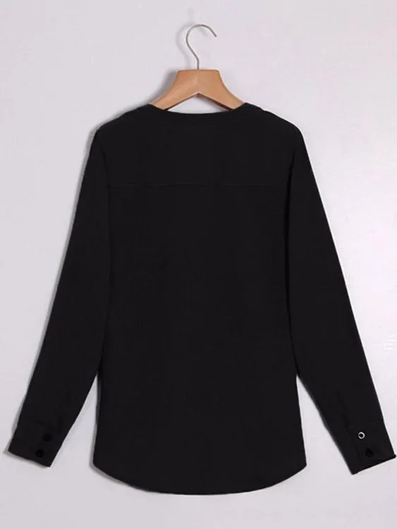 Wholesale Deep V-Neck Plain Long Sleeve Blouses