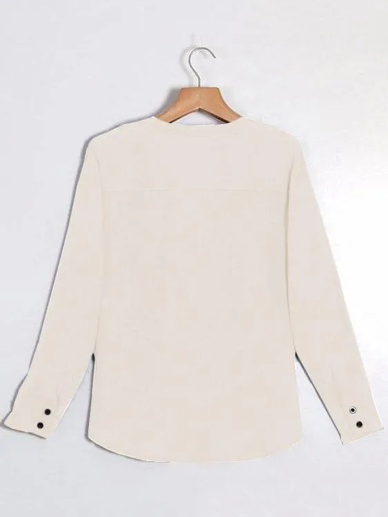 Wholesale Deep V-Neck Plain Long Sleeve Blouses