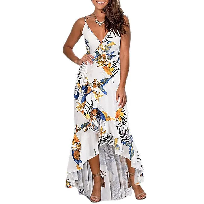 Women Sexy Floral Print Ruffled Trim Maxi Dress SD090031