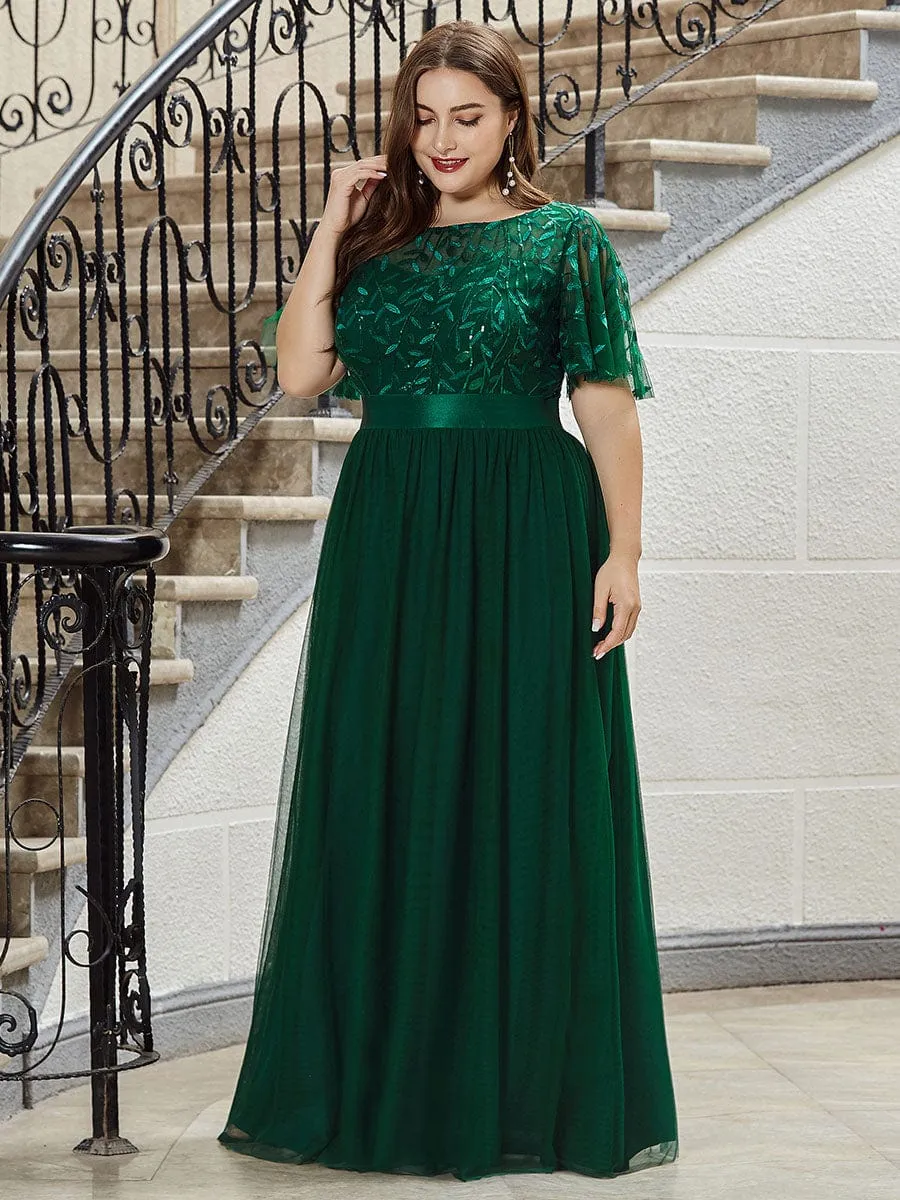 Women's A-Line Short Sleeve Embroidery Floor Length Wedding Guest Dresses