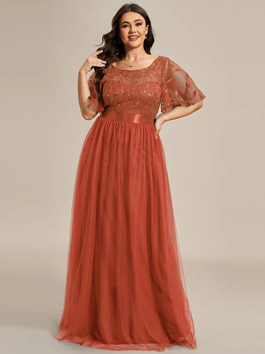 Women's A-Line Short Sleeve Embroidery Floor Length Wedding Guest Dresses