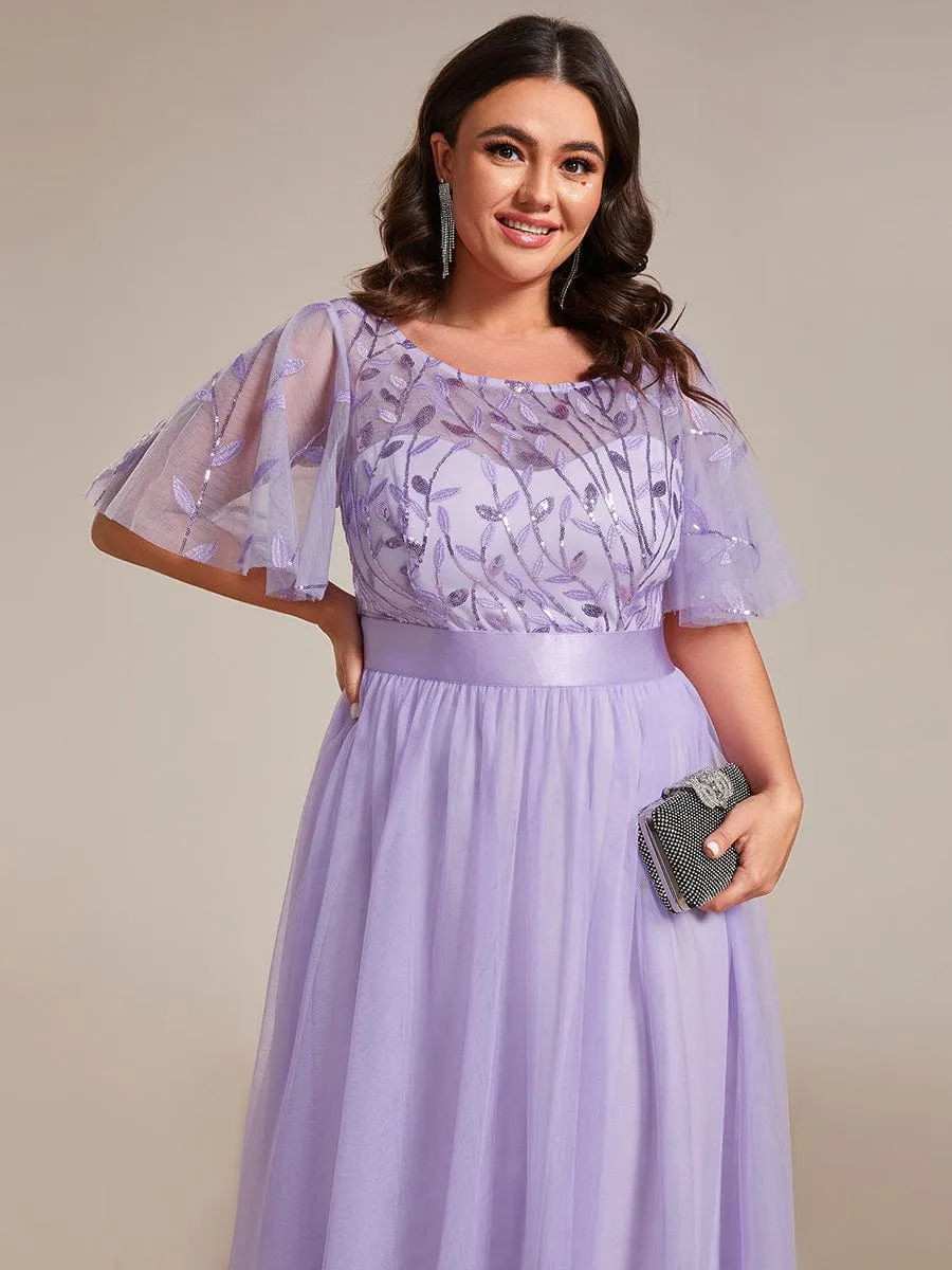 Women's A-Line Short Sleeve Embroidery Floor Length Wedding Guest Dresses