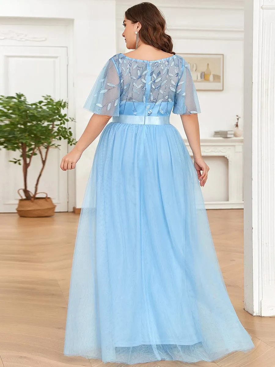 Women's A-Line Short Sleeve Embroidery Floor Length Wedding Guest Dresses