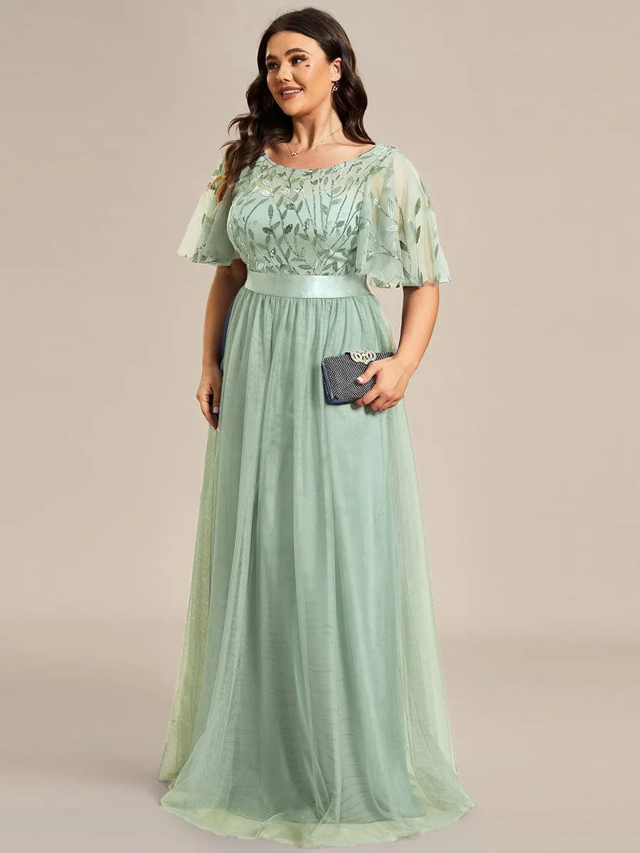 Women's A-Line Short Sleeve Embroidery Floor Length Wedding Guest Dresses