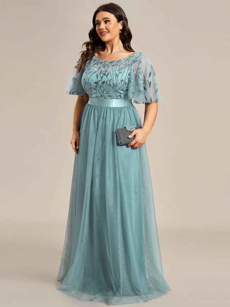 Women's A-Line Short Sleeve Embroidery Floor Length Wedding Guest Dresses