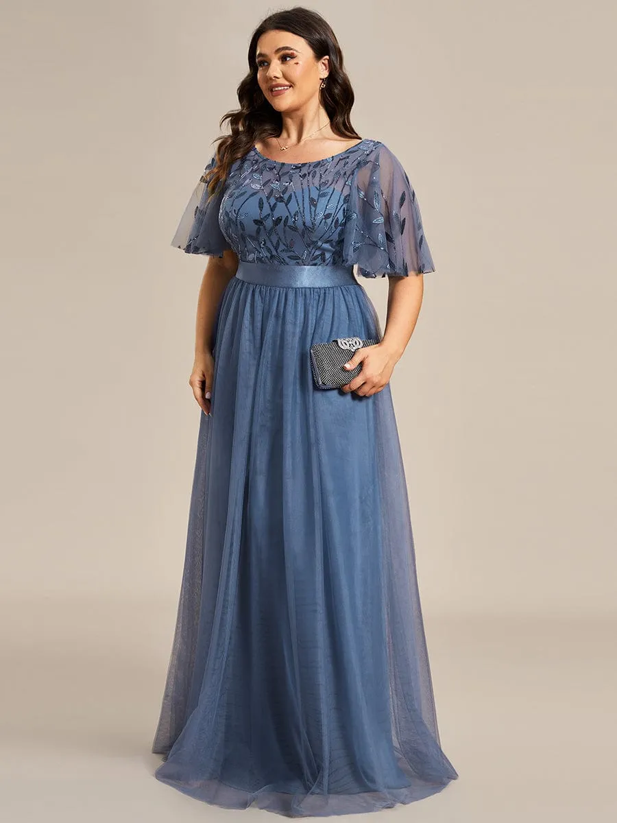 Women's A-Line Short Sleeve Embroidery Floor Length Wedding Guest Dresses