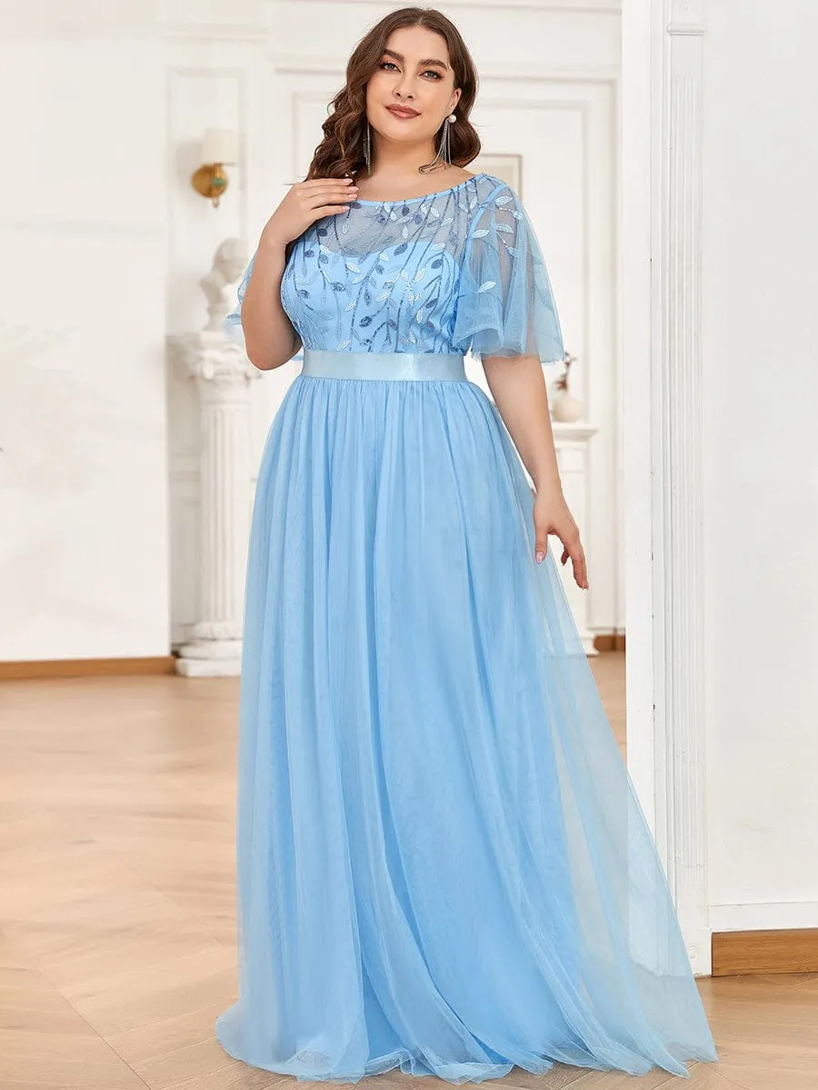 Women's A-Line Short Sleeve Embroidery Floor Length Wedding Guest Dresses