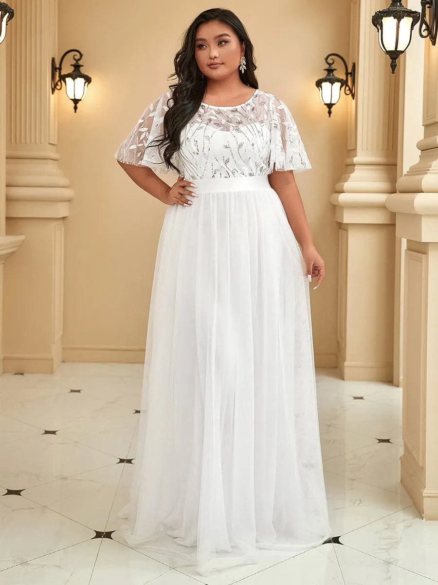 Women's A-Line Short Sleeve Embroidery Floor Length Wedding Guest Dresses