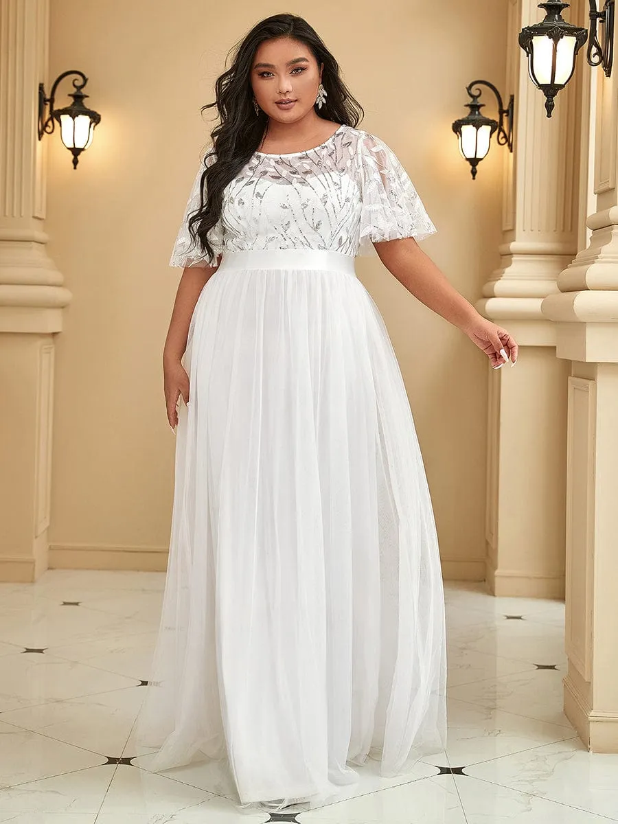 Women's A-Line Short Sleeve Embroidery Floor Length Wedding Guest Dresses