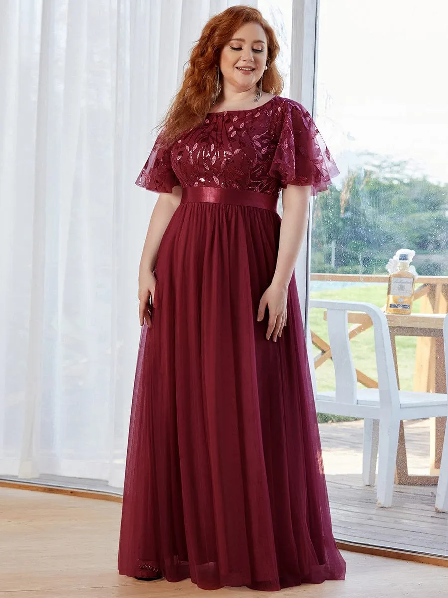 Women's A-Line Short Sleeve Embroidery Floor Length Wedding Guest Dresses