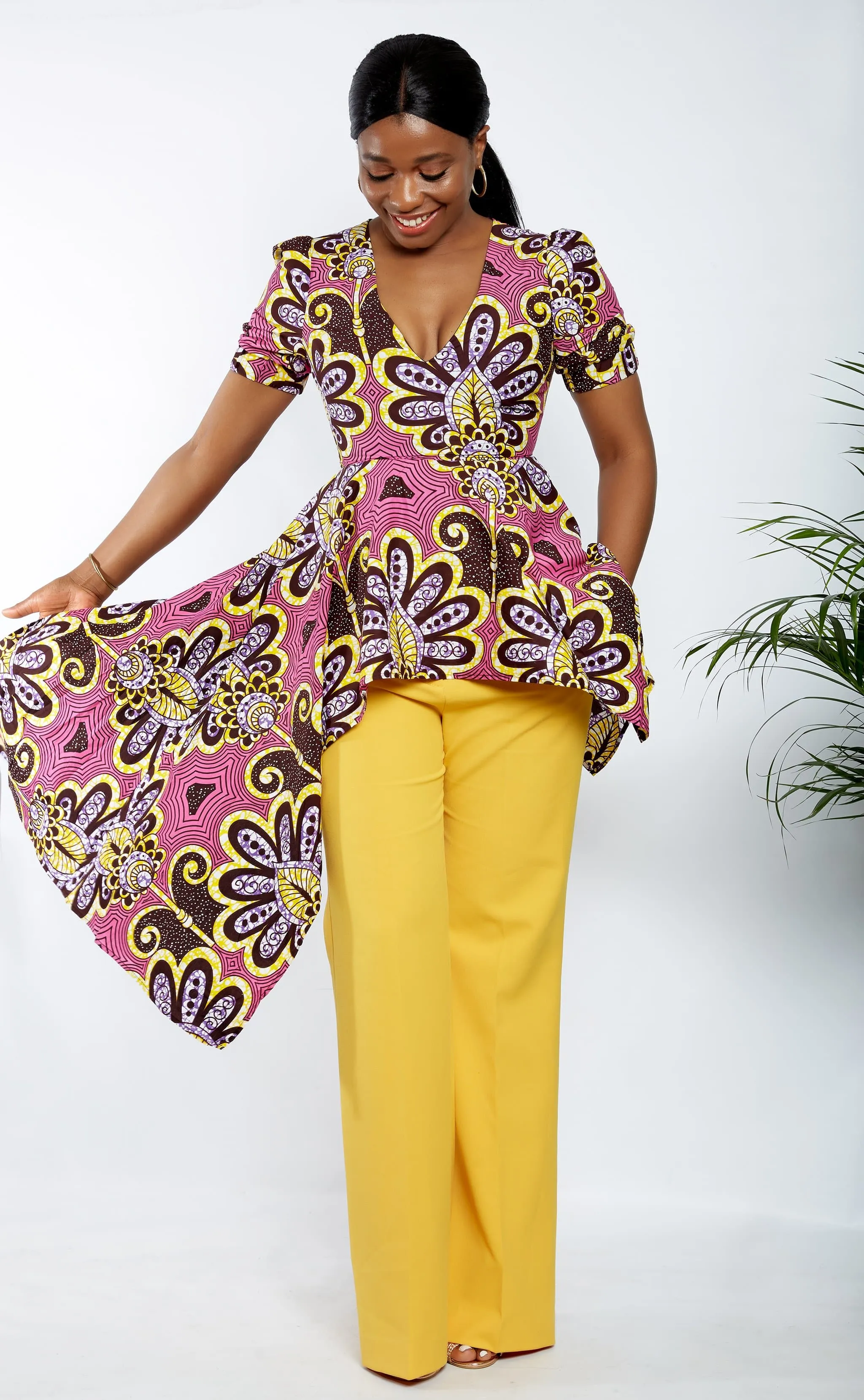 Zuriel - Leona African Print Asymmetric Blouse/Top